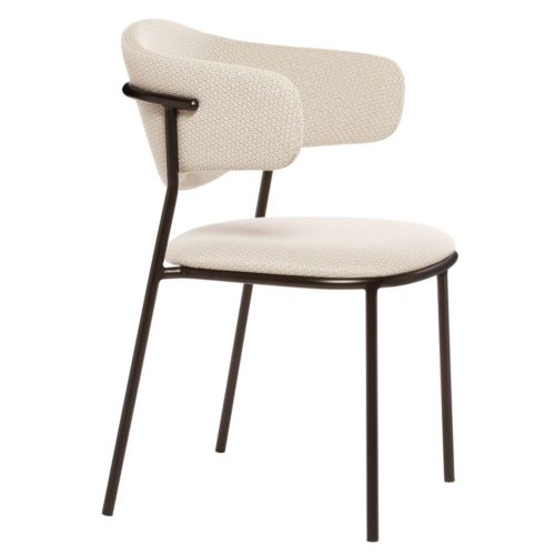side angled view of sweetly armchair in a black powder coated frame