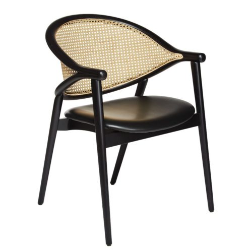 umami armchair with an upholstered seat pad and cane back rest