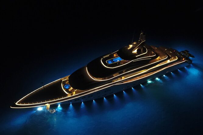 Luxury Yacht on water at night