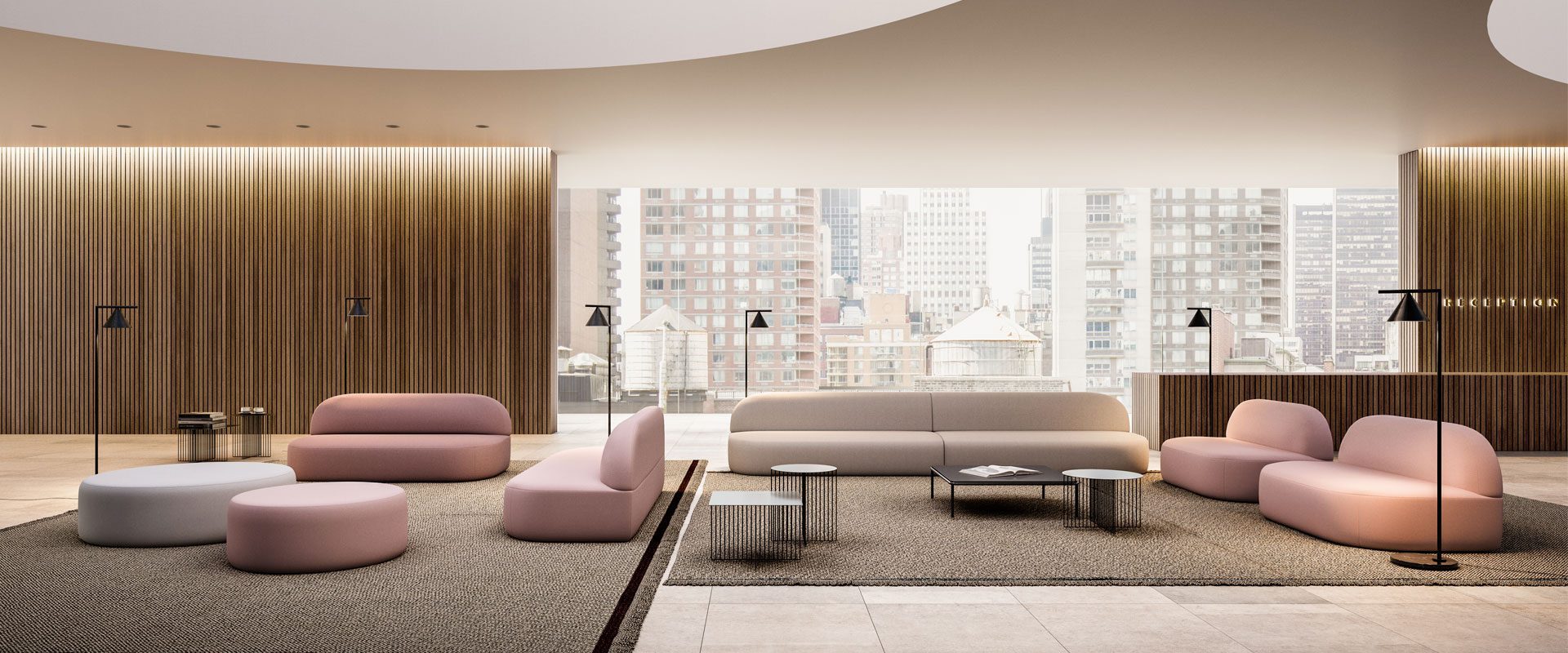 Guest modular seating system designed for flexible layouts in reception, lounge, and waiting areas, with interchangeable sections, upholstered cushions, and a durable frame.