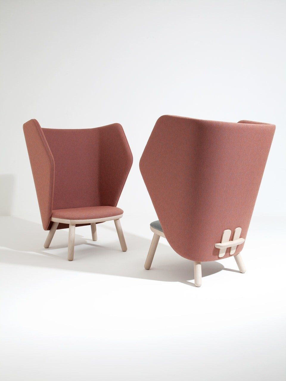 Ikkoku Highback Lounge - Wide seat with acoustic back, upholstered in fire-resistant foams on a solid beech wood frame shown on a neutral grey background.